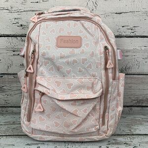 Fashion Pink Heart Pattern Backpack School Book‎ Bag Multiple Compartments
